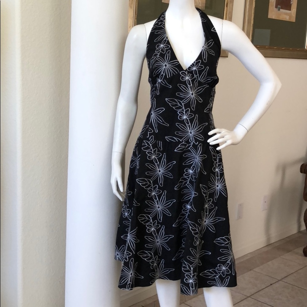Danny & Nicole Black Halter Floral Print Dress